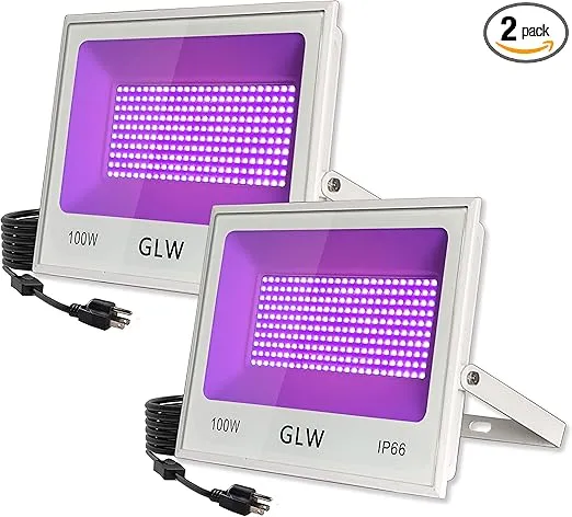 2 Pack 100W LED Black Light, Blacklight Flood Light with Plug and Switch, IP66 Waterproof Black Flood Light,Black Lights for Glow Party Large Space, Halloween, Fluorescent Poster, Stage Lighting