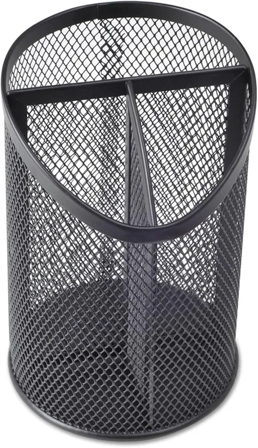 Universal UNV20019 4.13 in. Diameter x 6 in. Height 3-Compartment Metal Mesh Pencil Cup - Black