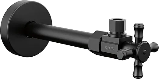 Delta Faucet 1/2" x 3/8" Angled Supply Stop Valve with Transitional Handle Black, Water Shut Off Valve, Brass Shut Off Valve, 1/4 Turn Shut Off Valve, Matte Black DT022202-BL