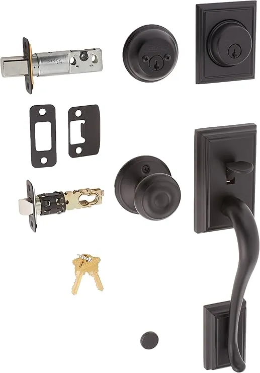 Schlage F62-ADD-GEO Addison Double Cylinder Handleset with Georgian Interior Kno, Matte Black