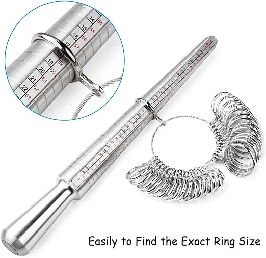 Accmor Ring Sizer Measuring Tool Including Ring Mandrel, Ring Gauge Finger Sizer & Rubber Jewelry Hammer, Metal Ring Measurement Maker Kit Ring Sizing Stick for Man Women Jewelry Making