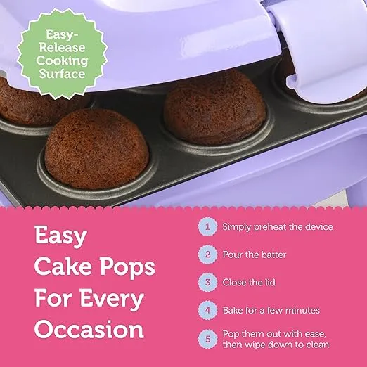 Babycakes Mini Cake Pop Maker by Select Brands - Easy-to-Use Cake Pop Machine - Cake Pop Recipes Included - Non-stick Coating, Non-skid Feet and Power Light - 9 Cake Pops