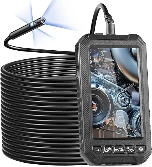 VEVOR Inspection Camera with Light, Screen Industrial Borescope, 1080P HD Split Screen, LED Lights Scope Camera for Automotive, Plumbing (5" IPS Screen-49.2FT)