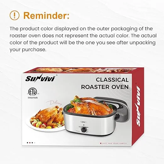 Sunvivi 24 Quart Electric Roaster with Removable Pan,Electric Turkey Roaster Oven with Visible & Self-Basting Lid,Large Roaster with Removable Pot and Cool-Touch Handles