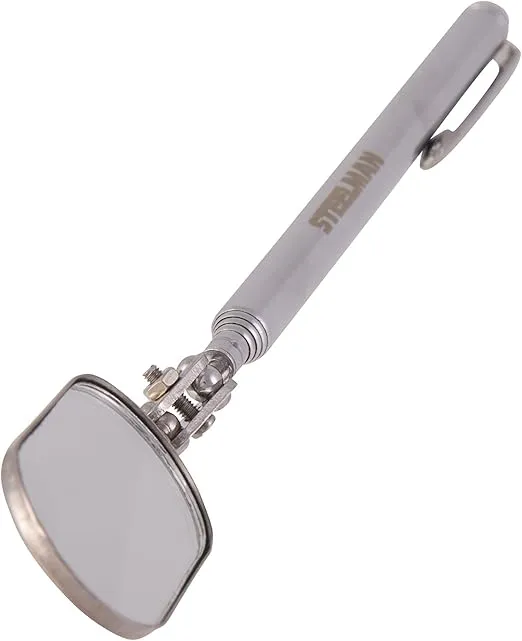 Steelman 21-Inch Telescoping Auto Inspection Mirror, Articulating 1 x 2-Inch Rounded Rectangular Mirror, Pocket Clip, Plated Brass