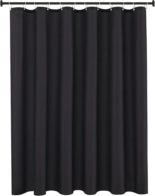 Biscaynebay Hotel Quality Fabric Shower Curtain Liner 72 Inch by 72 Inch, Black Water Resistant Bathroom Curtains Rust Resistant Grommets & Weighted Bottom Hem Machine Washable