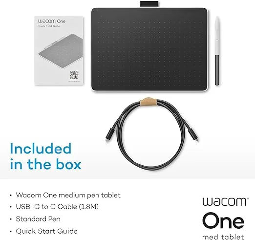 Wacom One Bluetooth Drawing Tablet, Medium 9.9" x 7.1" Compact Graphics Tablet with Wacom One Pen, Entry-Level Creative Tablet for Chromebook, Mac, Windows PC, Android