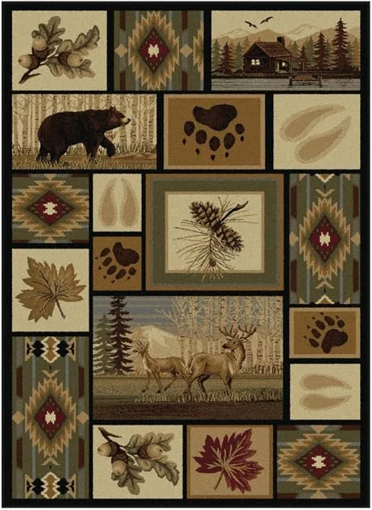 Northern Wildlife Novelty Lodge Pattern Multi-Color Runner Rug, 2.7' x 7'