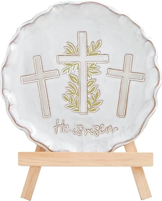 Mud Pie Spring Plate On Easel, 7" dia, Cross