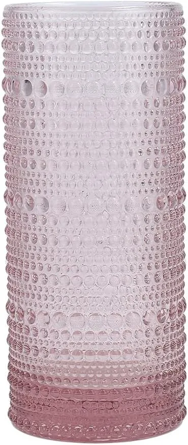 Fortessa Jupiter Beaded Hobnail Glass, 11 Ounce Collins/High Ball (Set of 6), Pink