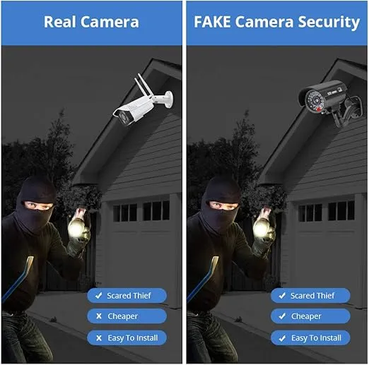 Fuers Fake Camera, TL-2600 Waterproof Outdoor/Indoor Security Dummy Surveillance Simulation Bullet Camera with Flashing LED Light,Black