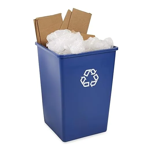 Rubbermaid Commercial Products 35-Gallon Untouchable Square Trash/Garbage Can for Offices/Stores/Restaurants, Blue Recycling