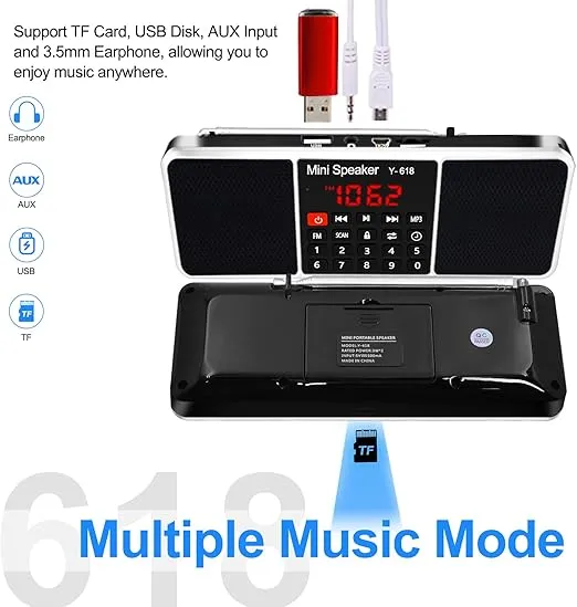 LEFON Multifunction Digital FM Radio Media Speaker MP3 Music Player Support TF Card USB Drive with LED Screen Display and Setting Timing Shutdown Function (Black)