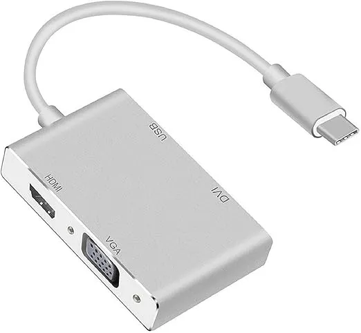 USB C to VGA HDMI DVI USB3.0 Adapter, 4 in 1 USB3.1 Type-C Hub Male to Female Multi-Display Video Converter for Mac Pro, MacBook Air, iPad Pro, XPS, and More