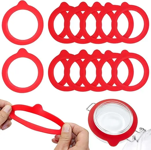 JUN 12 Pcs Replacement Silicone Jar Gaskets Food Grade Rubber Seals Airtight Silicone Gasket Sealing Rings 3.75 Inches (Red)