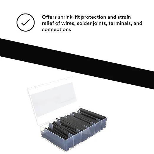 3M Heat Shrink Tubing FP-301-Black, Assorted Black Kit, 1 Kit with 102 Tubes