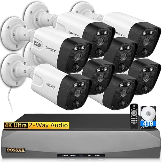 (4K/8.0 Megapixel & 130° Ultra Wide-Angle) 2-Way Audio PoE Outdoor Home Security Camera System Wired Outdoor Video Surveillance IP Cameras System