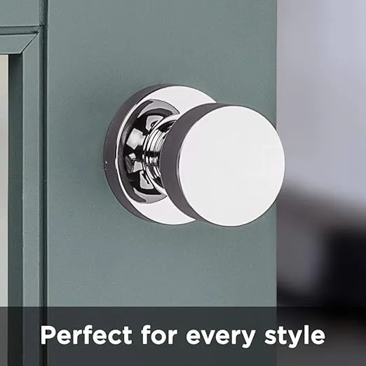 Kwikset Pismo Interior Passage Door Knob, Handle For Closet and Hallway Doors, Non-Locking Doorknob, Polished Chrome, Round Rose