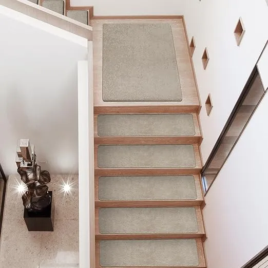 PURE ERA Carpet Stair Treads Ultra Plush 8" X 30" Soft Indoor Stair Protectors Pet-Friendly Non-Slip Skid Resistant Tape Free Washable Reusable(2 Pieces, Cream Gray)