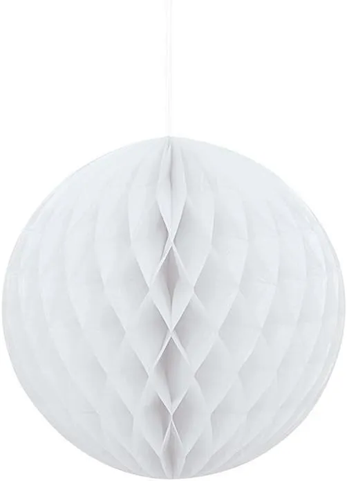 White Solid Honeycomb Ball - 8" (1 Count) - Easy Assembly Premium Round Paper Decoration & Eye-Catching Party Decor