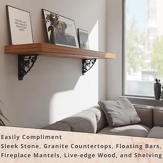 Starby Heavy Duty Wall Shelf Brackets ~ Metal Corbel Supports for Countertop, Mantel, Shelves ~ Rustic Wrought Iron Black ~ Hand Welded Stacked Steel ~ 500# Capacity ~ 2 Pack - 8"x8" ~ Made in USA