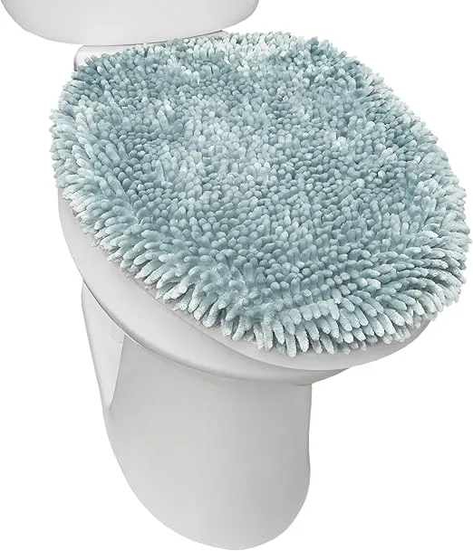 TOWN & COUNTRY BASICS Spa Step Noodle Solid Bathroom Toilet Lid Cover, Plush, Soft, and Absorbent, Machine Washable, 18.5" x 19.6", Mint