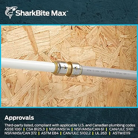 SharkBite Max 1/2 Inch Polybutylene Transition Coupling, Push to Connect Brass Plumbing Fitting, PEX Pipe, Copper, CPVC, PE-RT, HDPE, UR4008A