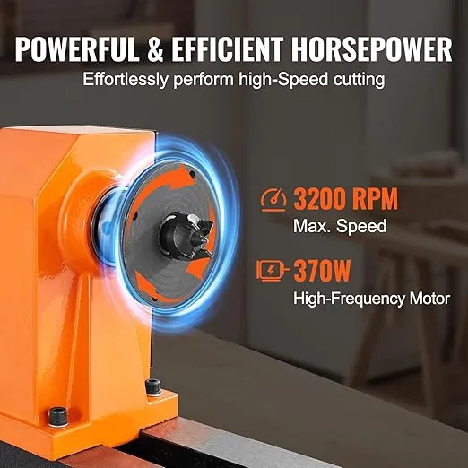 VEVOR Benchtop Wood Lathe, 10 in x 18 in, 0.5 HP 370W Power Wood Turning Lathe Machine, 5 Variable Speeds 780/1320/1920/2640/3840 RPM with Rod Injection Wrenches Faceplate Foot Pads, for Woodworking