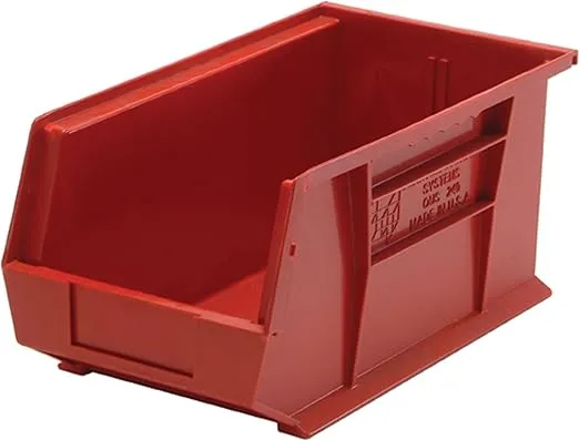 Quantum Storage Systems QUS240 Plastic Storage Stacking Ultra Bin, 14-Inch by 8-Inch by 7-Inch, Red, Case of 12 (QUS240RD)