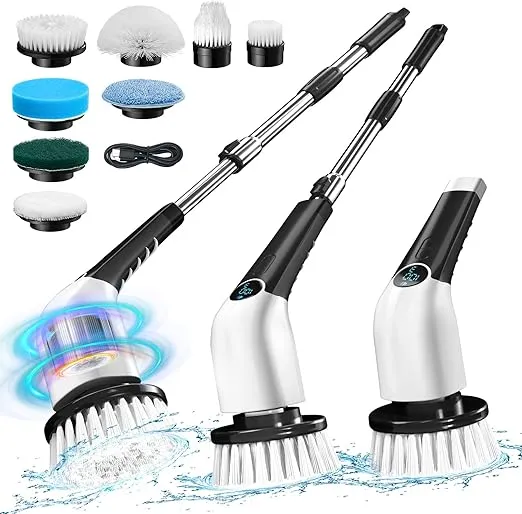 Jorking Electric Spin Scrubber, Cordless Power Scrubber Up to 420RPM Powerful Cleaning, Shower Scrubber for Cleaning Bathtub, Tile and Floor with 8 Types of Replaceable Brush Heads, Voice Broadcast