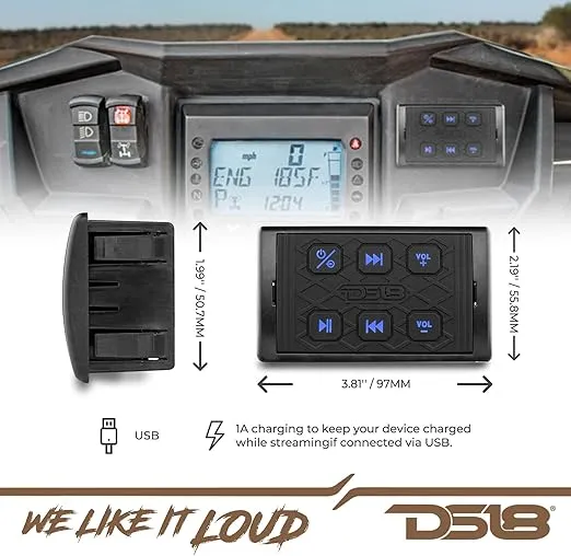 DS18 BTRC-SQ Marine/Powersports Waterproof Universal Bluetooth Streaming Audio Receiver/Controller - Works with Android and iPhone (Square) - Universal Bluetooth Streaming Digital Media Receiver