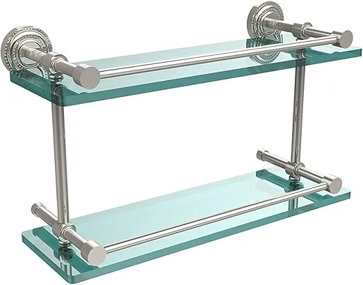 Allied Brass DT-2/16-GAL-PNI Dottingham 16 Inch Double Gallery Rail Glass Shelf, Polished Nickel