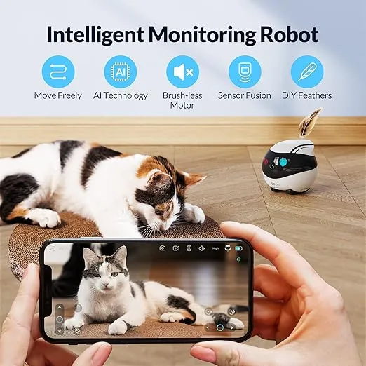 Enabot EBO Air Home Security Pet Camera, 2 Way Talk, Night Vison, Wireless APP Remote Control Indoor Security Camera, Movable Rechargeable Cam for Dog/Cat/Baby, SD Card Storage