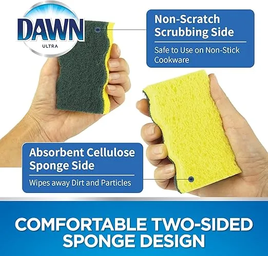 Dawn Heavy Duty Kitchen Dish Sponges, Green/Yellow (Pack of 9)