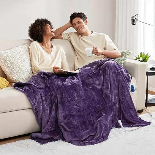 Beautyrest Heated Blanket, Electric Throw Blanket, Soft, Warm, Reversible Plush - Sherpa Heating Blanket Throw, 3 Heat Settings, 2 hr Auto Shut Off, Machine Washable, Oversized 60 in x 70 in, Purple