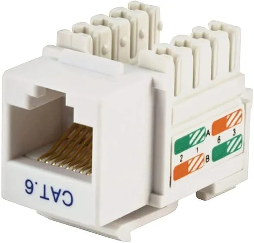 Monoprice Cat6 Punch Down Keystone Jack - Supports 22-24AWG Solid Wire, White