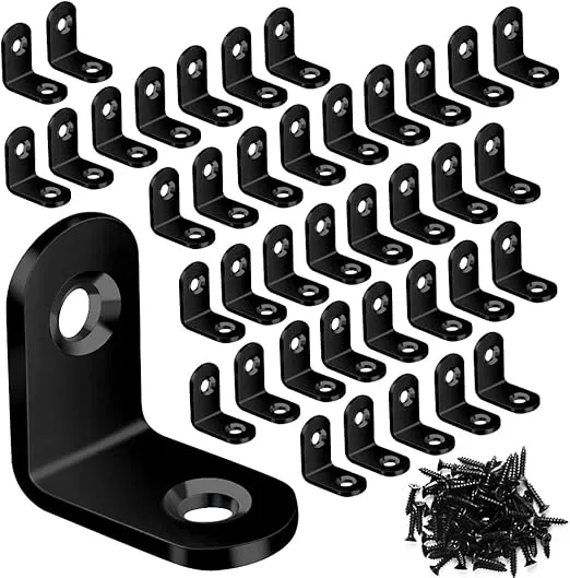 40PCS L Bracket Corner Brace Sets, Stainless Steel Corner Bracket, 90 Degree Right Angle Bracket, Metal L Brackets for Shelves Wood Furniture Cabinet Chair Drawer with 80PCS Screws, Black (20mmx20mm)