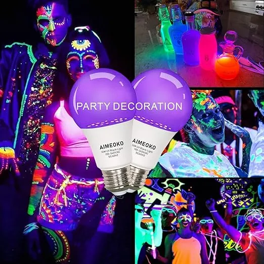 Black Light Bulb 12W(100W Equivalent) - E26 UV LED Bulbs for Neon Party, Halloween, Fluorescent Poster, Body Paint - 2 Pack