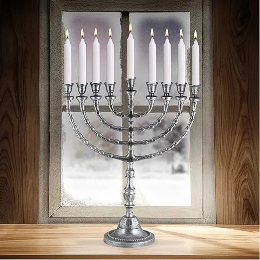 Extra Large Traditional Chanukah Menorah use with Thick Shabbat Candles or Oil Cups Antique Looking Hanukkah Minorah, for Shul, Synagogue, Temple 21" Tall - Large Chanukiahs by Zion Judaica