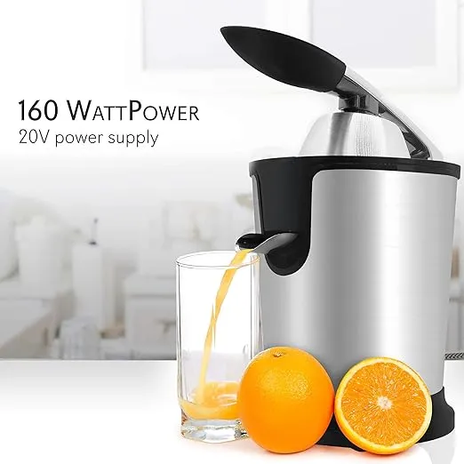 Stainless Steel Electric Juicer Machine - 160W Power Juice Press, Citrus Juicer & Squeezer Masticating Machine - Easy to Clean - Includes Handle & Cone for Maximum Juice Masticating & Extraction