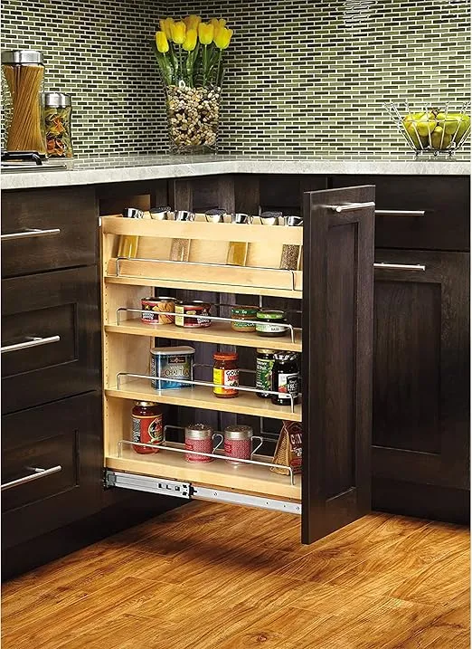 Rev-A-Shelf 448-SR8-1 21" Plywood Wooden Spice Rack Organizer Insert for 8 Inch or Wider 448 Series Base Cabinet Pull Out, Natural Maple