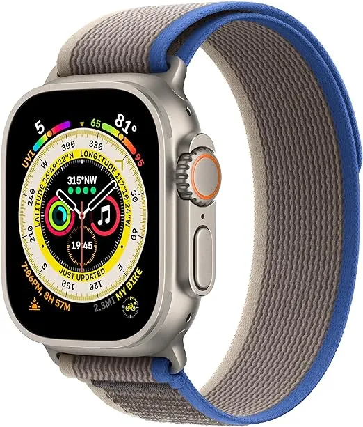 Apple Watch Band - Trail Loop (49mm) - Blue/Gray with Rugged Titanium Finish - S/M