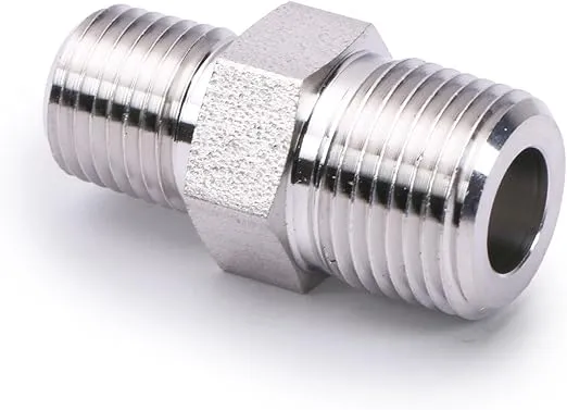 U.S. Solid 304 Stainless Steel Hex Nipple, 6000 psi High Pressure Heavy Duty Pipe Fitting (1 pc), 3/8" x 1/4" NPT Male
