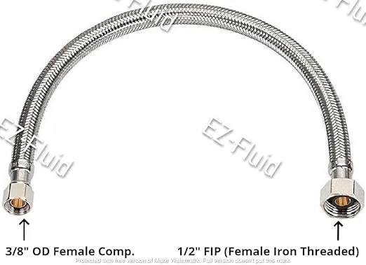EZ-Fluid (10) 20" Water Supply Line,1/2" Fip x 3/8" Comp LF,Brass Nuts,Universal Stainless Steel Braided Faucet Water Supply Line Connector,Water Supply Hose Connector Lines For Kitchen,Bathroom