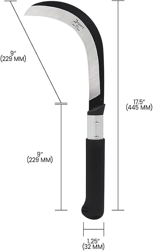 Zenport K310 Brush Clearing Sickle with 9-Inch Carbon Steel Blade and 9-Inch Aluminum Handle - Gardening/Landscaping Hand Sickle with Grip