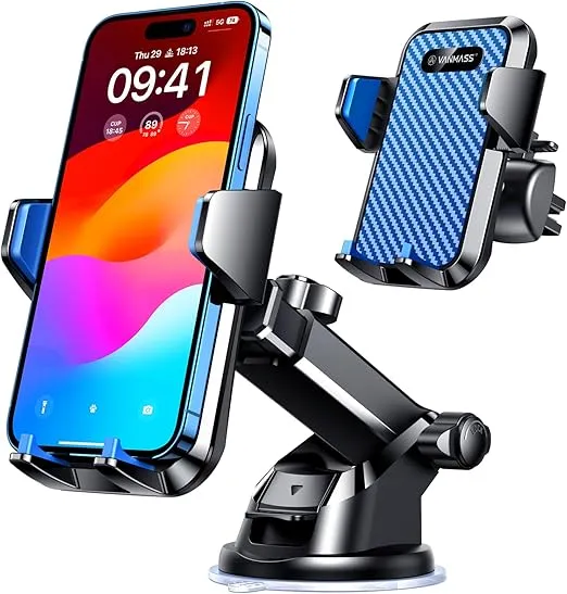 VANMASS 2024【65+LBS Strongest Suction & Military-Grade】 Newest Car Phone Mount【Patent & Safety】 Cell Phone Holder Truck Stand for Dashboard Windshield Vent for iPhone 16 Pro Max 15 14 Samsung, Blue