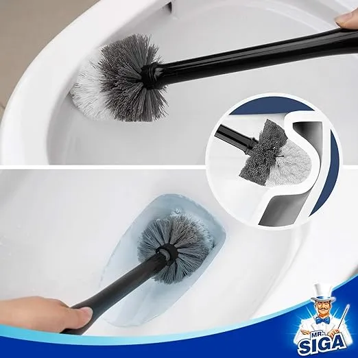 MR.SIGA Toilet Bowl Brush and Holder, Premium Quality, with Solid Handle and Durable Bristles for Bathroom Cleaning, Black, 1 Pack