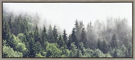 Kate and Laurel Sylvie Lush Green Forest On A Foggy Day Framed Canvas Wall Art by The Creative Bunch Studio, 18x40 Gray, Nature Landscape for Wall