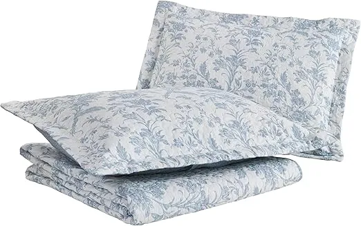 Laura Ashley Home - King Size Quilt Set, Cotton Reversible Bedding, Lightweight Home Decor for All Seasons (Spa Blue, King)