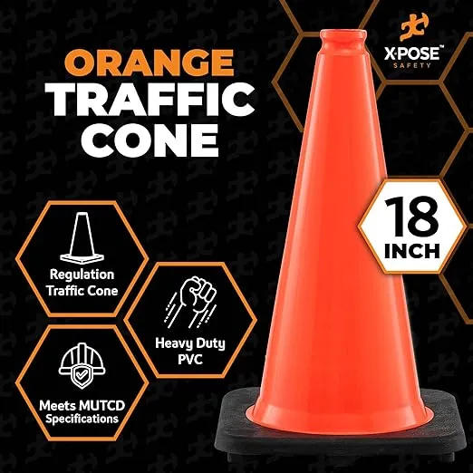 Xpose Safety 18 Inch Orange Traffic Cones, 4-Pack - Multipurpose PVC Plastic Safety Cone for Parking, Soccer, Caution, Kids and Construction - MUTCD Compliant - Xpose Safety